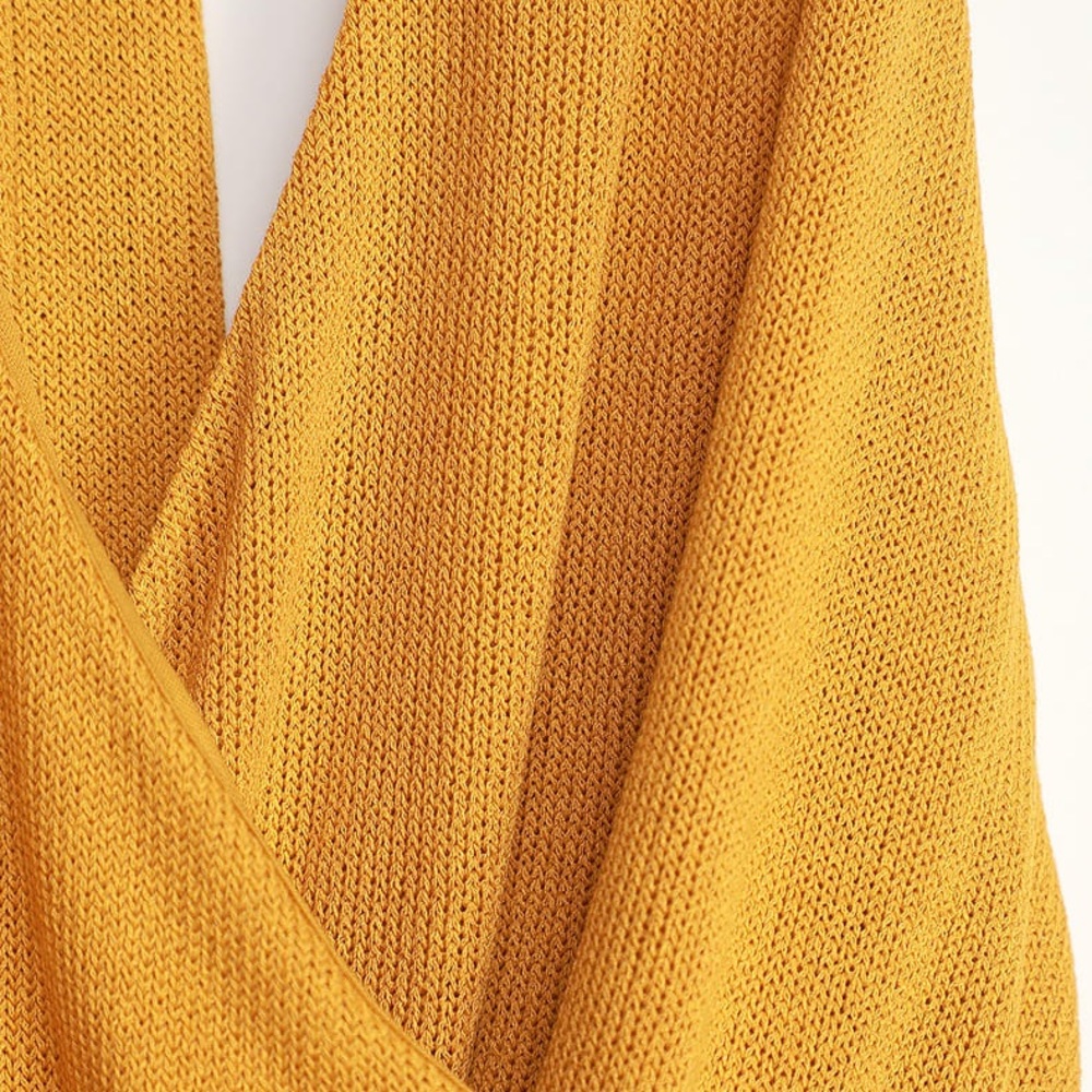 Mustard Yellow Faux-Wrap Knit Halter Bodysuit - Picture 7 of 7